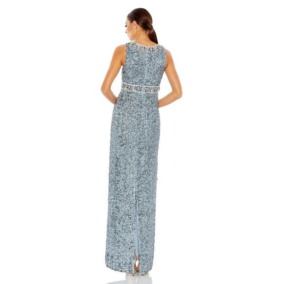 MAC DUGGAL NEW 10839 Sequined Sleeveless Floor LengthDress Slate Blue Women's 8 - Picture 4 of 12